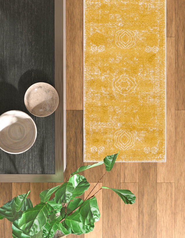 Yellow 2' x 13' 1 Bromley Runner Area Rug 100% Polypropylene With Cotton Backing Vintage Distressed Colorful Traditional Carpet for Living Dining Rooms Offices for Sale at Rug Engine