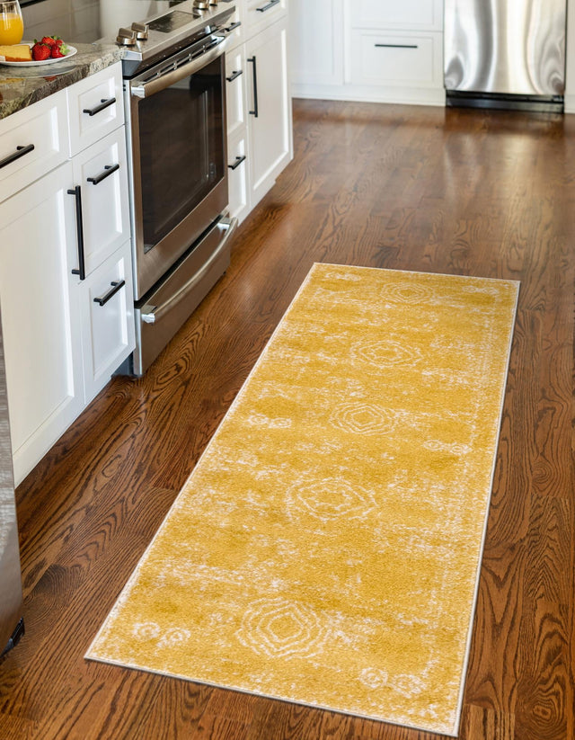 Yellow 2' x 7' 1 Bromley Runner Area Rug 100% Polypropylene With Cotton Backing Vintage Distressed Colorful Traditional Carpet for Living Dining Rooms Offices for Sale at Rug Engine