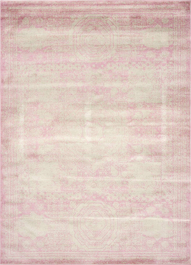 Pink 9' x 12' Bromley Rectangle Area Rug 100% Polypropylene With Cotton Backing Vintage Distressed Colorful Traditional Carpet for Living Dining Rooms Offices for Sale at Rug Engine