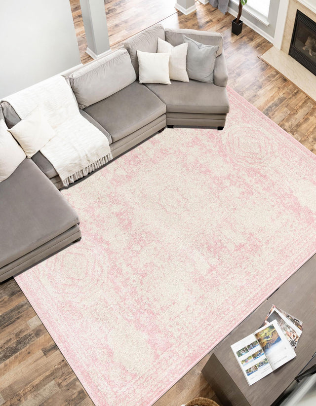 Pink 7' 10 x 10' Bromley Rectangle Area Rug 100% Polypropylene With Cotton Backing Vintage Distressed Colorful Traditional Carpet for Living Dining Rooms Offices for Sale at Rug Engine
