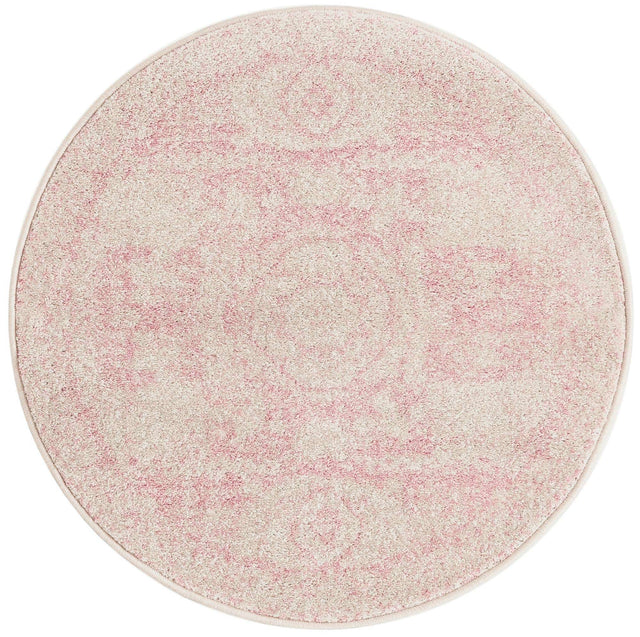 Pink 3' 1 x 3' 1 Bromley Round Area Rug 100% Polypropylene With Cotton Backing Vintage Distressed Colorful Traditional Carpet for Living Dining Rooms Offices for Sale at Rug Engine