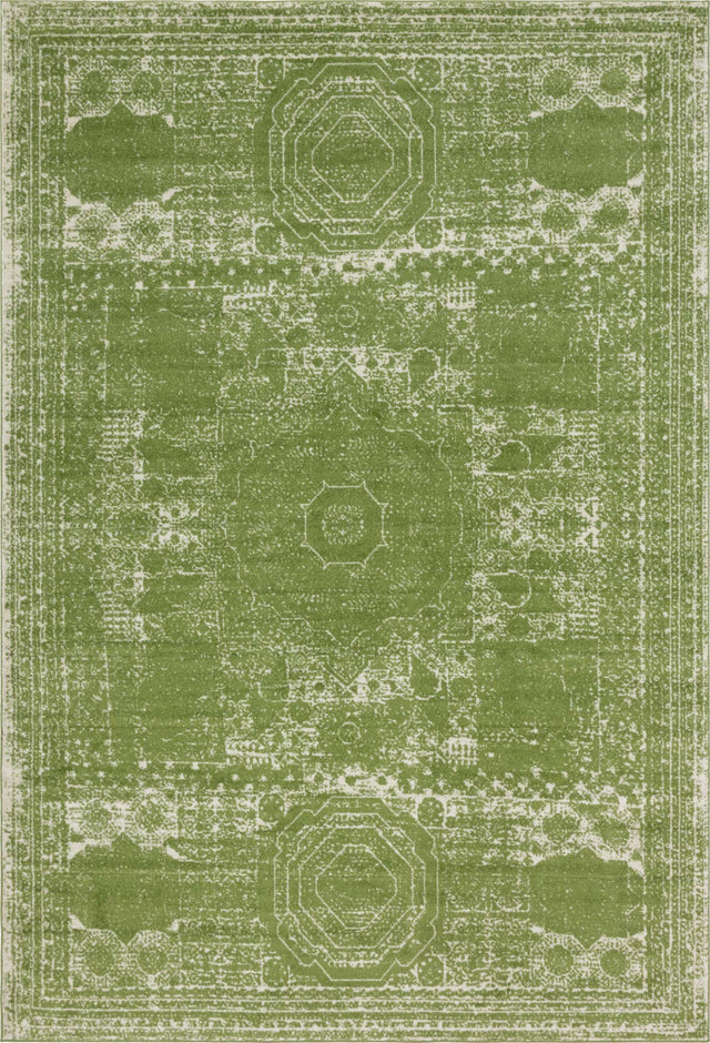 Green 10' x 14' 1 Bromley Rectangle Area Rug 100% Polypropylene With Cotton Backing Vintage Distressed Colorful Traditional Carpet for Living Dining Rooms Offices for Sale at Rug Engine