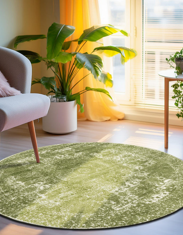 Green 5' 3 x 5' 3 Bromley Round Area Rug 100% Polypropylene With Cotton Backing Vintage Distressed Colorful Traditional Carpet for Living Dining Rooms Offices for Sale at Rug Engine