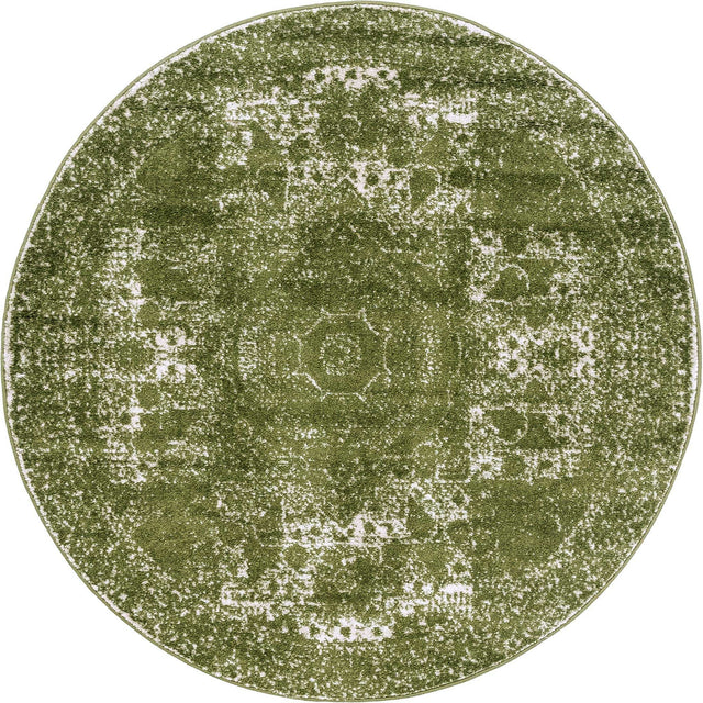 Green 5' 3 x 5' 3 Bromley Round Area Rug 100% Polypropylene With Cotton Backing Vintage Distressed Colorful Traditional Carpet for Living Dining Rooms Offices for Sale at Rug Engine