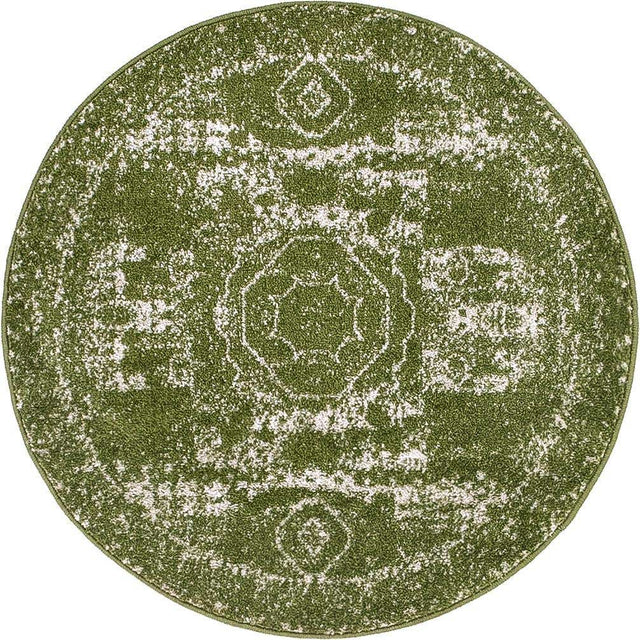 Green 3' 1 x 3' 1 Bromley Round Area Rug 100% Polypropylene With Cotton Backing Vintage Distressed Colorful Traditional Carpet for Living Dining Rooms Offices for Sale at Rug Engine