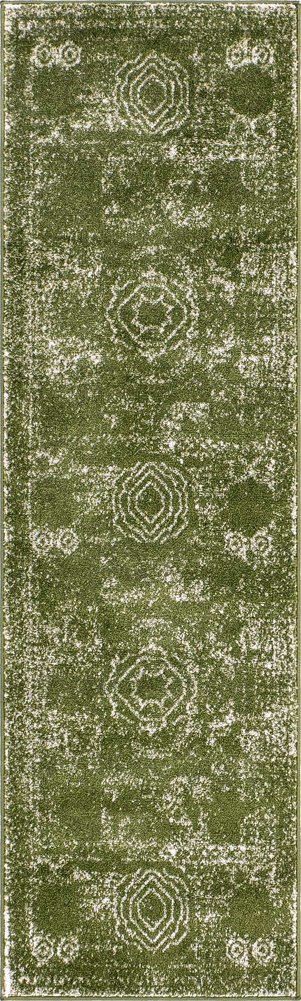 Green 2' x 7' 1 Bromley Runner Area Rug 100% Polypropylene With Cotton Backing Vintage Distressed Colorful Traditional Carpet for Living Dining Rooms Offices for Sale at Rug Engine