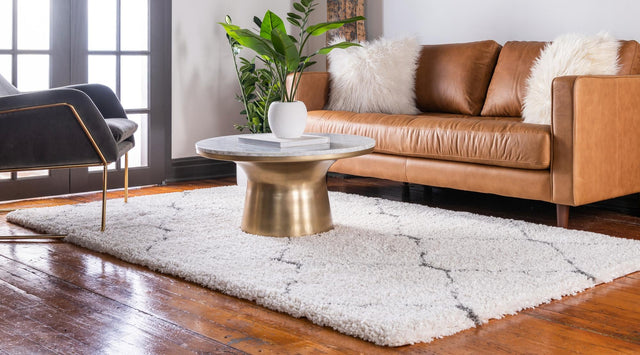 Ivory 3' 3 x 5' 3 Rabat Shag Rectangle Area Rug Thick Soft Touch Fluffy & Plush Shaggy Pile Durable Geometric Carpet for Luxury Interior Design for Sale at Rug Engine