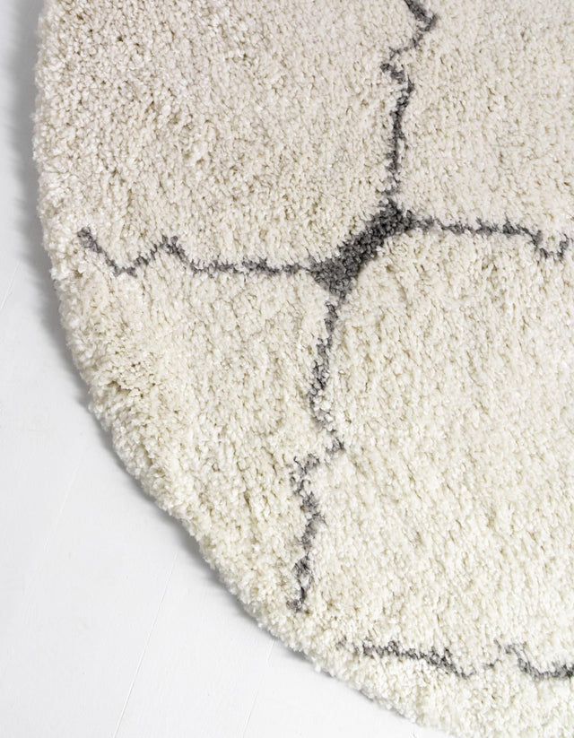 Ivory 6' 1 x 6' 1 Rabat Shag Round Area Rug Thick Soft Touch Fluffy & Plush Shaggy Pile Durable Geometric Carpet for Luxury Interior Design for Sale at Rug Engine