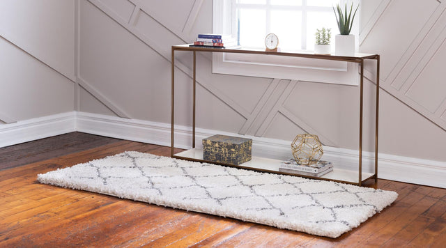 Ivory 2' x 8' Rabat Shag Runner Area Rug Thick Soft Touch Fluffy & Plush Shaggy Pile Durable Geometric Carpet for Luxury Interior Design for Sale at Rug Engine