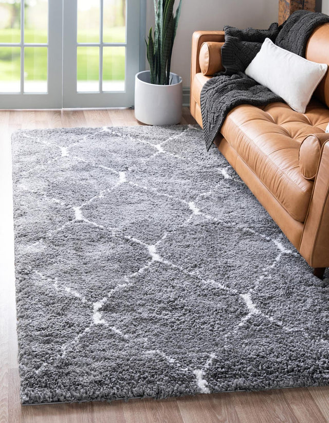 Gray 4' 1 x 6' 1 Rabat Shag Rectangle Area Rug Thick Soft Touch Fluffy & Plush Shaggy Pile Durable Geometric Carpet for Luxury Interior Design for Sale at Rug Engine