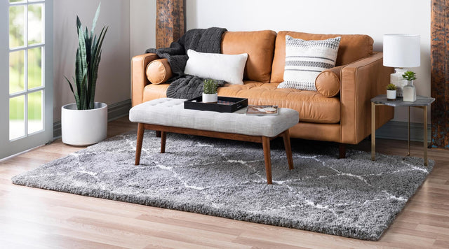 Gray 4' 1 x 6' 1 Rabat Shag Rectangle Area Rug Thick Soft Touch Fluffy & Plush Shaggy Pile Durable Geometric Carpet for Luxury Interior Design for Sale at Rug Engine
