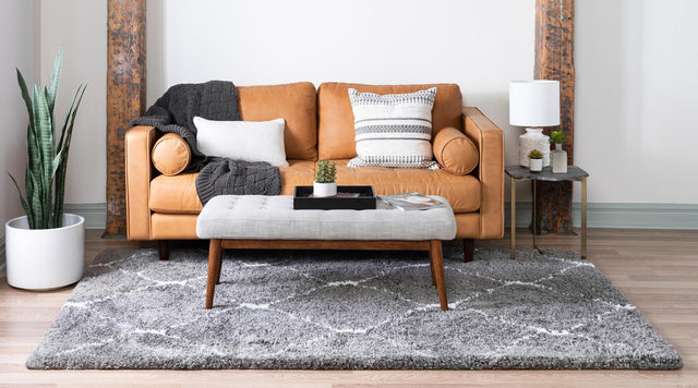 Gray 4' 1 x 6' 1 Rabat Shag Rectangle Area Rug Thick Soft Touch Fluffy & Plush Shaggy Pile Durable Geometric Carpet for Luxury Interior Design for Sale at Rug Engine