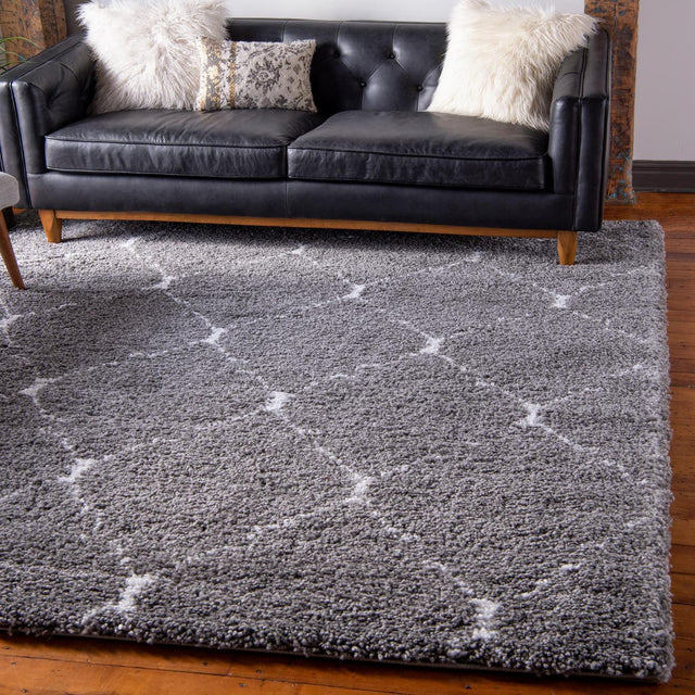 Gray 7' 10 x 7' 10 Rabat Shag Square Area Rug Thick Soft Touch Fluffy & Plush Shaggy Pile Durable Geometric Carpet for Luxury Interior Design for Sale at Rug Engine