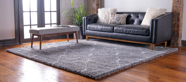 Gray 7' 10 x 7' 10 Rabat Shag Square Area Rug Thick Soft Touch Fluffy & Plush Shaggy Pile Durable Geometric Carpet for Luxury Interior Design for Sale at Rug Engine