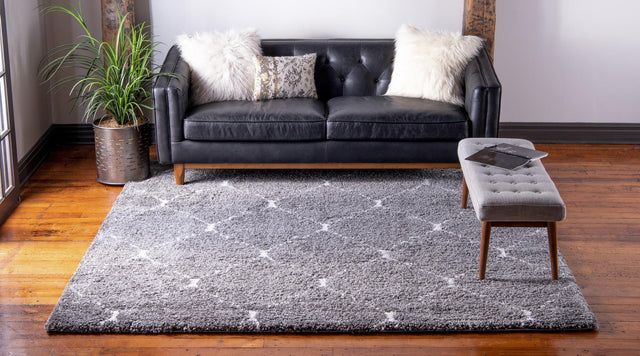 Gray 7' 10 x 7' 10 Rabat Shag Square Area Rug Thick Soft Touch Fluffy & Plush Shaggy Pile Durable Geometric Carpet for Luxury Interior Design for Sale at Rug Engine