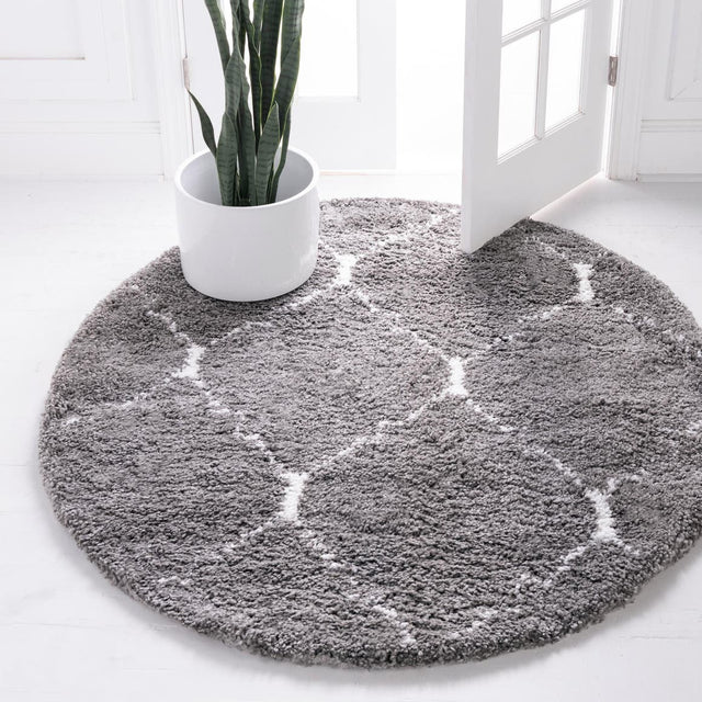 Gray 5' 1 x 5' 1 Rabat Shag Round Area Rug Thick Soft Touch Fluffy & Plush Shaggy Pile Durable Geometric Carpet for Luxury Interior Design for Sale at Rug Engine