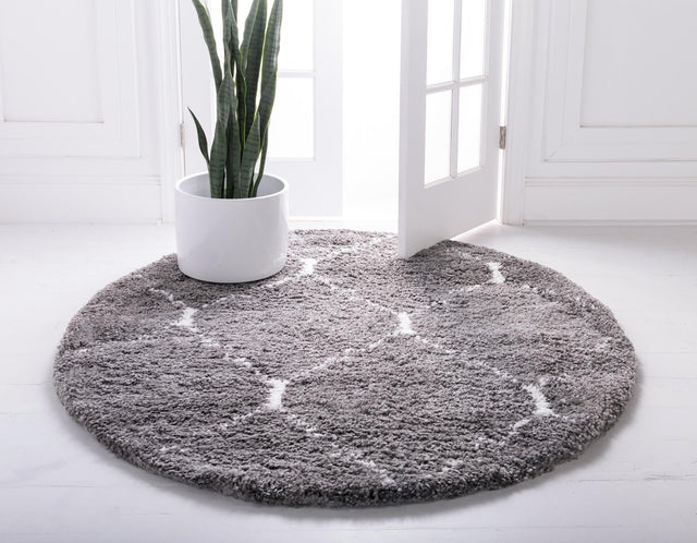 Gray 5' 1 x 5' 1 Rabat Shag Round Area Rug Thick Soft Touch Fluffy & Plush Shaggy Pile Durable Geometric Carpet for Luxury Interior Design for Sale at Rug Engine