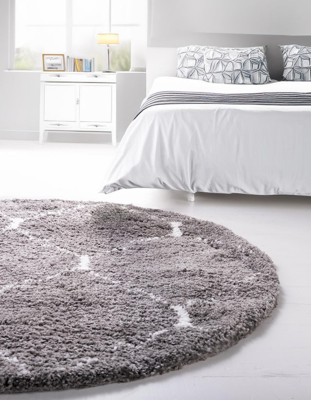 Gray 5' 1 x 5' 1 Rabat Shag Round Area Rug Thick Soft Touch Fluffy & Plush Shaggy Pile Durable Geometric Carpet for Luxury Interior Design for Sale at Rug Engine