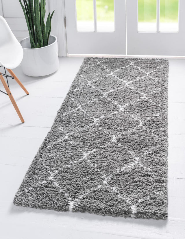 Gray 2' 7 x 6' 1 Rabat Shag Runner Area Rug Thick Soft Touch Fluffy & Plush Shaggy Pile Durable Geometric Carpet for Luxury Interior Design for Sale at Rug Engine