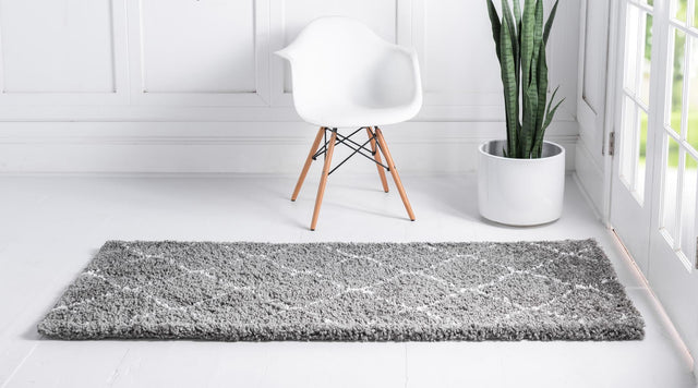 Gray 2' 7 x 6' 1 Rabat Shag Runner Area Rug Thick Soft Touch Fluffy & Plush Shaggy Pile Durable Geometric Carpet for Luxury Interior Design for Sale at Rug Engine
