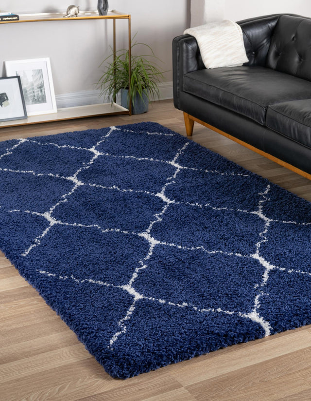 Navy Blue 4' 1 x 6' 1 Rabat Shag Rectangle Area Rug Thick Soft Touch Fluffy & Plush Shaggy Pile Durable Geometric Carpet for Luxury Interior Design for Sale at Rug Engine
