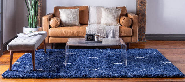 Navy Blue 4' 1 x 6' 1 Rabat Shag Rectangle Area Rug Thick Soft Touch Fluffy & Plush Shaggy Pile Durable Geometric Carpet for Luxury Interior Design for Sale at Rug Engine