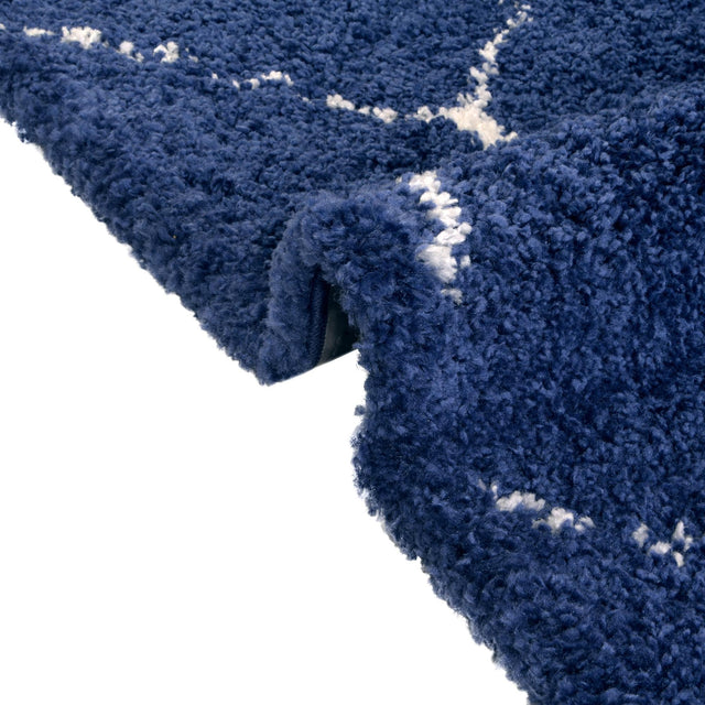 Navy Blue 4' 1 x 6' 1 Rabat Shag Rectangle Area Rug Thick Soft Touch Fluffy & Plush Shaggy Pile Durable Geometric Carpet for Luxury Interior Design for Sale at Rug Engine