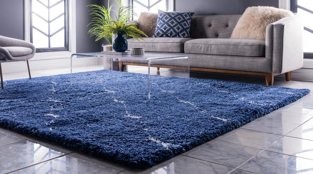 Navy Blue 7' 10 x 7' 10 Rabat Shag Square Area Rug Thick Soft Touch Fluffy & Plush Shaggy Pile Durable Geometric Carpet for Luxury Interior Design for Sale at Rug Engine