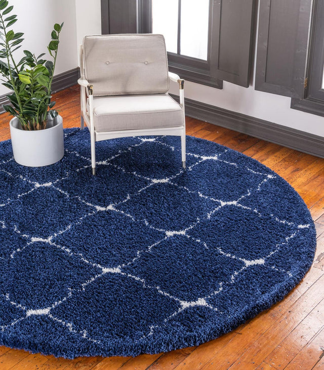 Navy Blue 5' 1 x 5' 1 Rabat Shag Round Area Rug Thick Soft Touch Fluffy & Plush Shaggy Pile Durable Geometric Carpet for Luxury Interior Design for Sale at Rug Engine