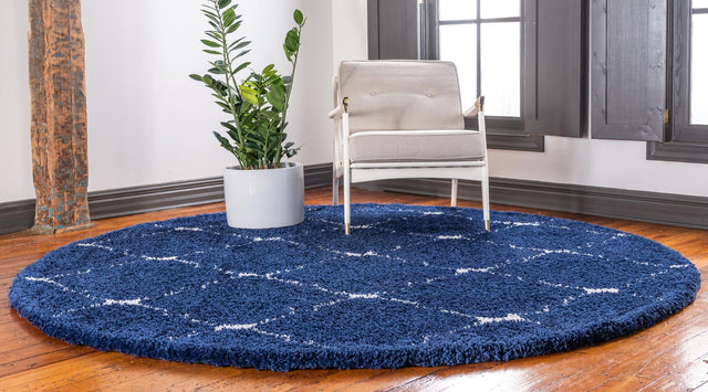 Navy Blue 5' 1 x 5' 1 Rabat Shag Round Area Rug Thick Soft Touch Fluffy & Plush Shaggy Pile Durable Geometric Carpet for Luxury Interior Design for Sale at Rug Engine