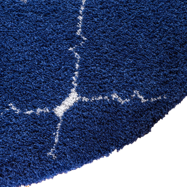 Navy Blue 8' x 8' Rabat Shag Round Area Rug Thick Soft Touch Fluffy & Plush Shaggy Pile Durable Geometric Carpet for Luxury Interior Design for Sale at Rug Engine