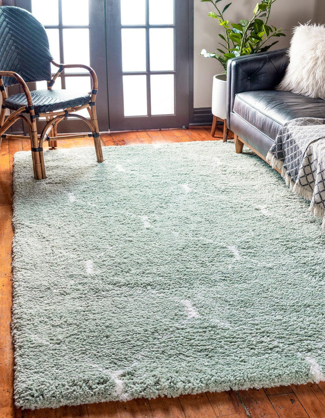 Light Green 4' 1 x 6' 1 Rabat Shag Rectangle Area Rug Thick Soft Touch Fluffy & Plush Shaggy Pile Durable Geometric Carpet for Luxury Interior Design for Sale at Rug Engine