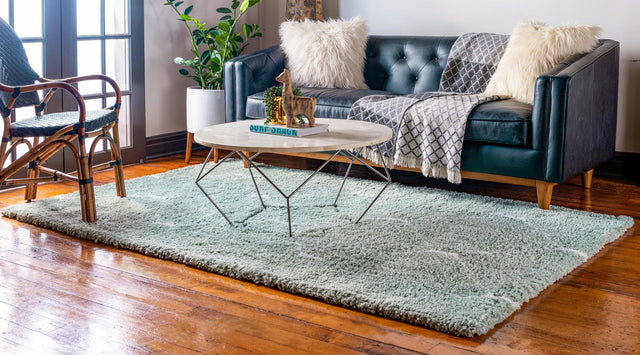 Light Green 4' 1 x 6' 1 Rabat Shag Rectangle Area Rug Thick Soft Touch Fluffy & Plush Shaggy Pile Durable Geometric Carpet for Luxury Interior Design for Sale at Rug Engine