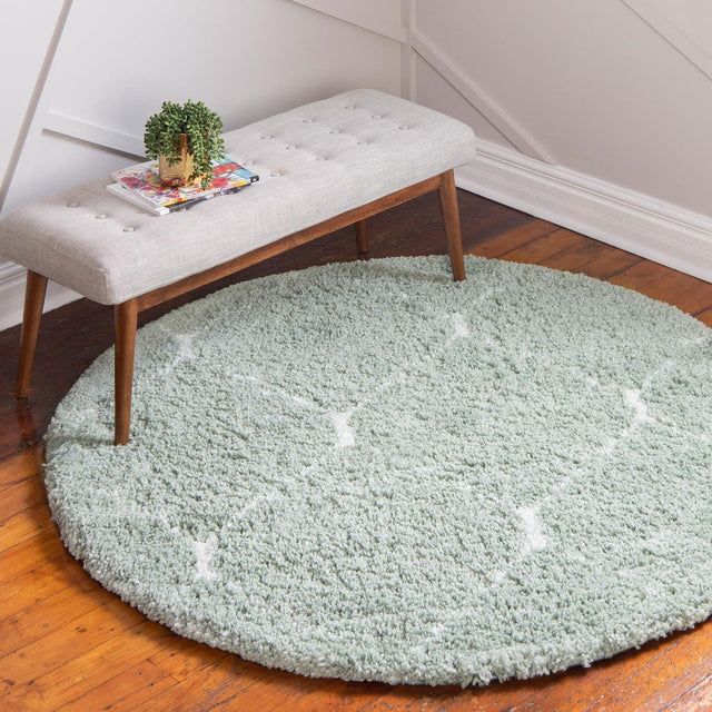 Light Green 5' 3 x 5' 3 Rabat Shag Round Area Rug Thick Soft Touch Fluffy & Plush Shaggy Pile Durable Geometric Carpet for Luxury Interior Design for Sale at Rug Engine