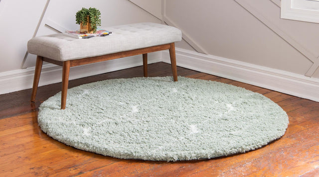 Light Green 5' 3 x 5' 3 Rabat Shag Round Area Rug Thick Soft Touch Fluffy & Plush Shaggy Pile Durable Geometric Carpet for Luxury Interior Design for Sale at Rug Engine