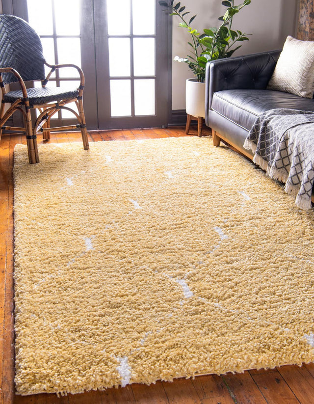 Yellow 8' x 10' Rabat Shag Rectangle Area Rug Thick Soft Touch Fluffy & Plush Shaggy Pile Durable Geometric Carpet for Luxury Interior Design for Sale at Rug Engine
