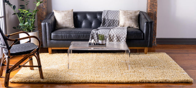 Yellow 5' 1 x 8' Rabat Shag Rectangle Area Rug Thick Soft Touch Fluffy & Plush Shaggy Pile Durable Geometric Carpet for Luxury Interior Design for Sale at Rug Engine