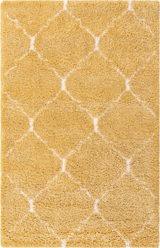 Yellow 5' 1 x 8' Rabat Shag Rectangle Area Rug Thick Soft Touch Fluffy & Plush Shaggy Pile Durable Geometric Carpet for Luxury Interior Design for Sale at Rug Engine