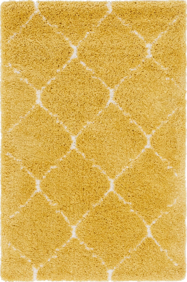 Yellow 4' 1 x 6' 1 Rabat Shag Rectangle Area Rug Thick Soft Touch Fluffy & Plush Shaggy Pile Durable Geometric Carpet for Luxury Interior Design for Sale at Rug Engine