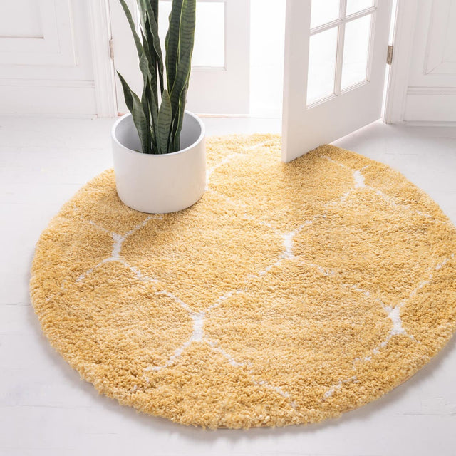 Yellow 5' 1 x 5' 1 Rabat Shag Round Area Rug Thick Soft Touch Fluffy & Plush Shaggy Pile Durable Geometric Carpet for Luxury Interior Design for Sale at Rug Engine