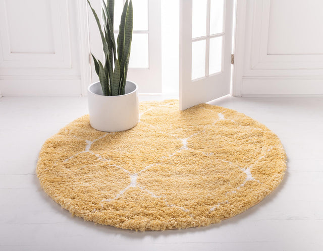 Yellow 5' 1 x 5' 1 Rabat Shag Round Area Rug Thick Soft Touch Fluffy & Plush Shaggy Pile Durable Geometric Carpet for Luxury Interior Design for Sale at Rug Engine