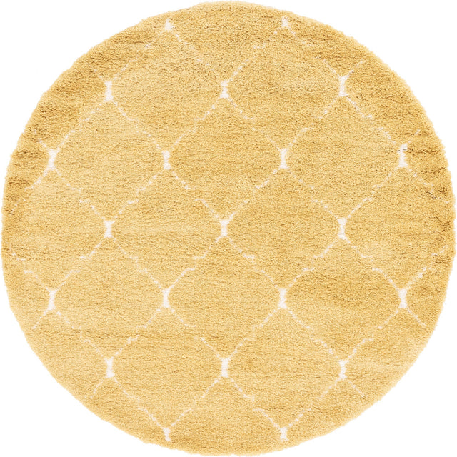 Yellow 8' x 8' Rabat Shag Round Area Rug Thick Soft Touch Fluffy & Plush Shaggy Pile Durable Geometric Carpet for Luxury Interior Design for Sale at Rug Engine