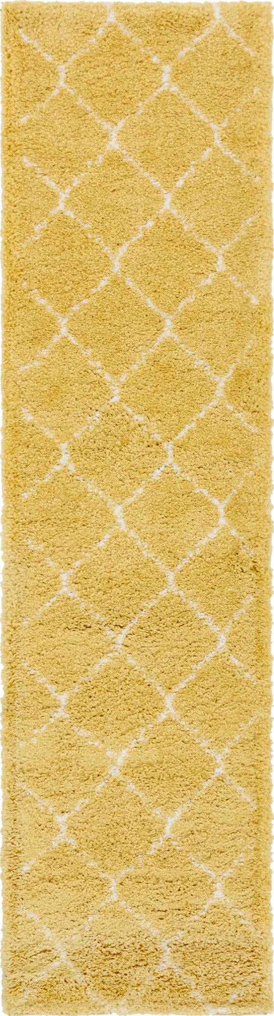Yellow 2' 7 x 10' Rabat Shag Runner Area Rug Thick Soft Touch Fluffy & Plush Shaggy Pile Durable Geometric Carpet for Luxury Interior Design for Sale at Rug Engine