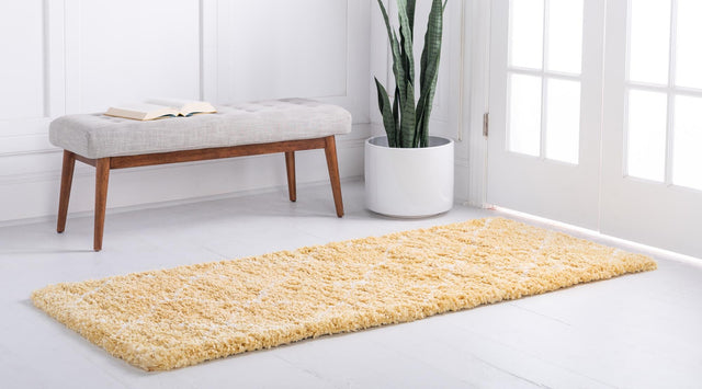 Yellow 2' 7 x 10' Rabat Shag Runner Area Rug Thick Soft Touch Fluffy & Plush Shaggy Pile Durable Geometric Carpet for Luxury Interior Design for Sale at Rug Engine