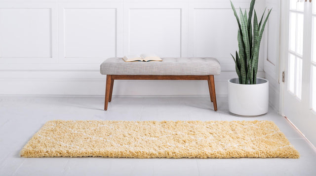 Yellow 2' 7 x 10' Rabat Shag Runner Area Rug Thick Soft Touch Fluffy & Plush Shaggy Pile Durable Geometric Carpet for Luxury Interior Design for Sale at Rug Engine