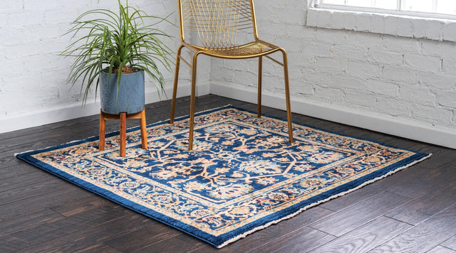 Navy Blue 4' 5 x 4' 5 Dorchester Square Area Rug 100% Polypropylene With Cotton Foundation Carpet for Living, Dining, Office, Bedrooms for Sale at Rug Engine