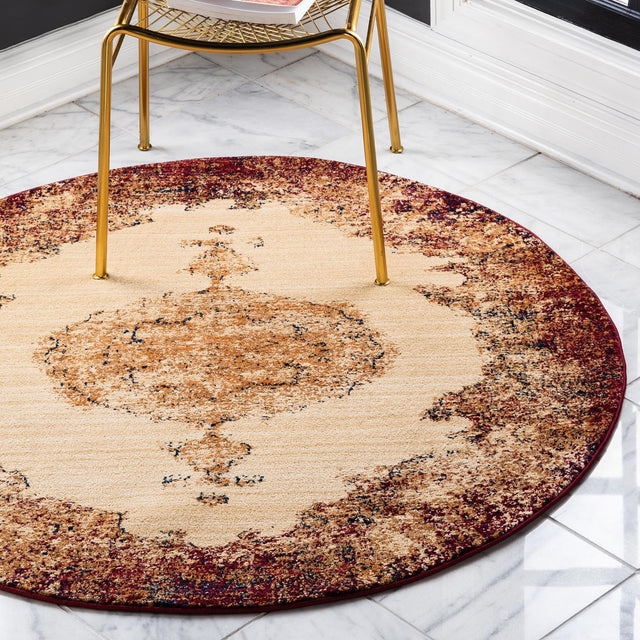 Red 4' 5 x 4' 5 Dorchester Round Area Rug 100% Polypropylene With Cotton Foundation Carpet for Living, Dining, Office, Bedrooms for Sale at Rug Engine