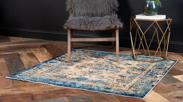 Blue 4' 5 x 4' 5 Dorchester Square Area Rug 100% Polypropylene With Cotton Foundation Carpet for Living, Dining, Office, Bedrooms for Sale at Rug Engine