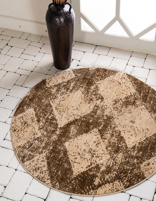 Brown 8' x 8' Dorchester Round Area Rug 100% Polypropylene With Cotton Foundation Carpet for Living, Dining, Office, Bedrooms for Sale at Rug Engine