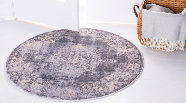 Gray 3' 3 x 3' 3 Leila Round Area Rug 85% Polypropylene & 15% Polyester Durable Traditional Carpet for Kitchens, Bedrooms, Living Rooms, Office for Sale at Rug Engine